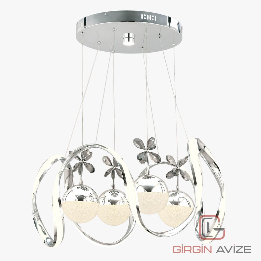 "Kristal Çiçek" Dört Renk LED Sarkıt Avize