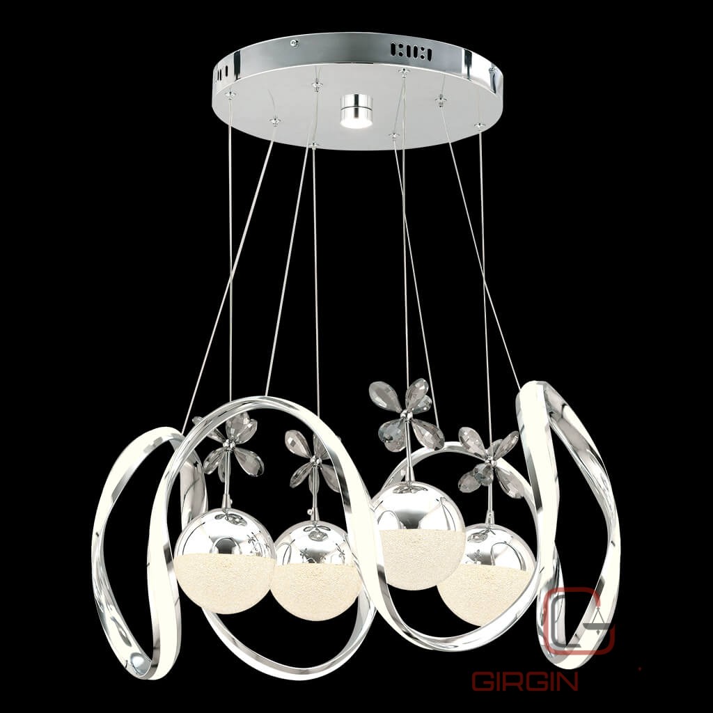 "Kristal Çiçek" Dört Renk LED Sarkıt Avize - Görsel 2