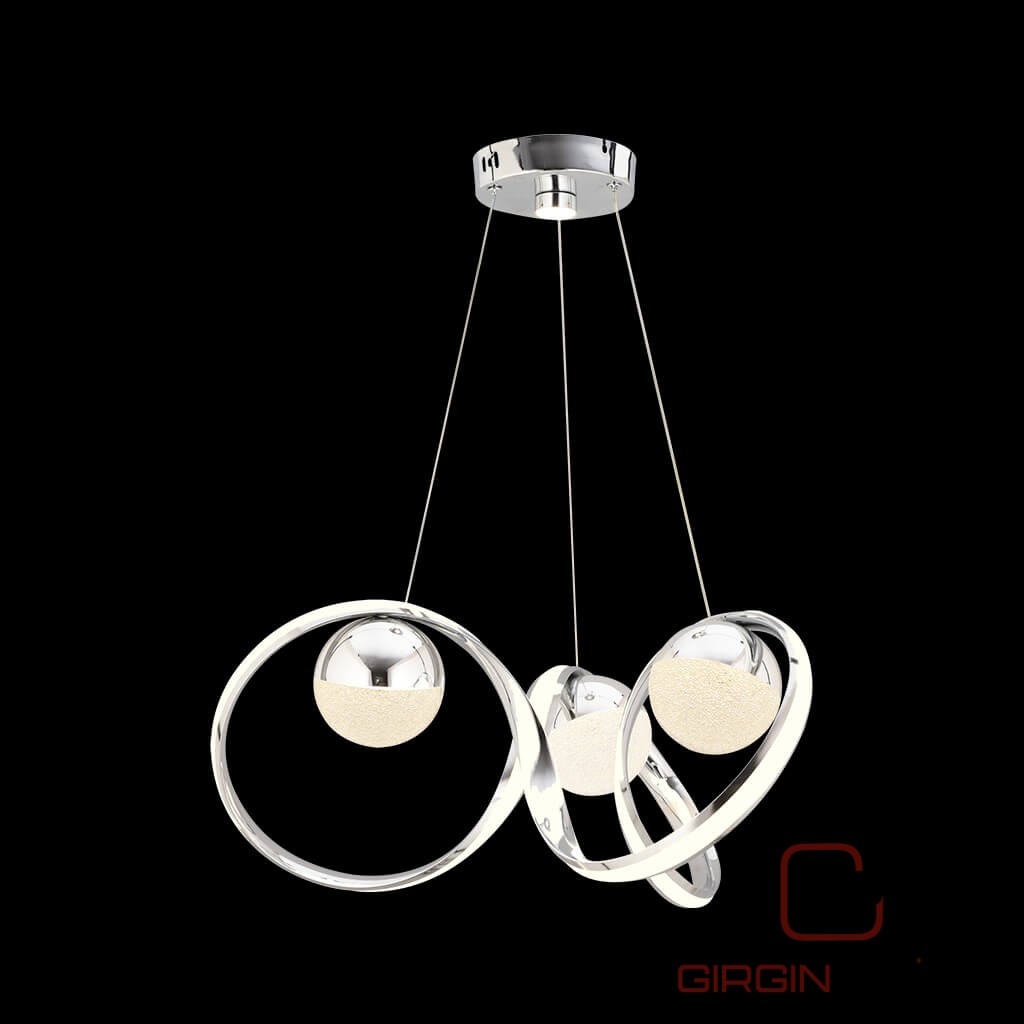 Modern Krom LED Halka 3'lü Sarkıt Avize - Görsel 2