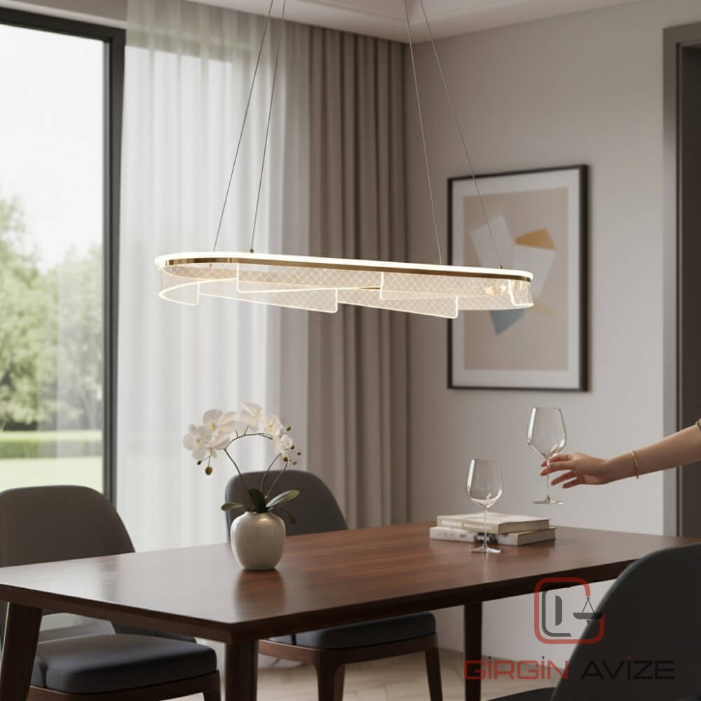 Horizon Oval Sarkıt Kristal Taşlı Led Avize - Görsel 3