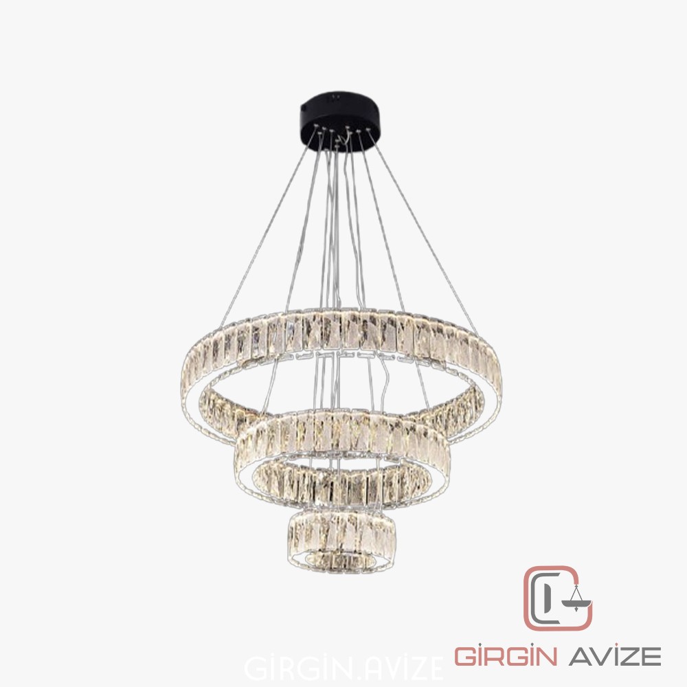 Luminus Sarkıt Üçlü Kristal Taşlı Led Avize