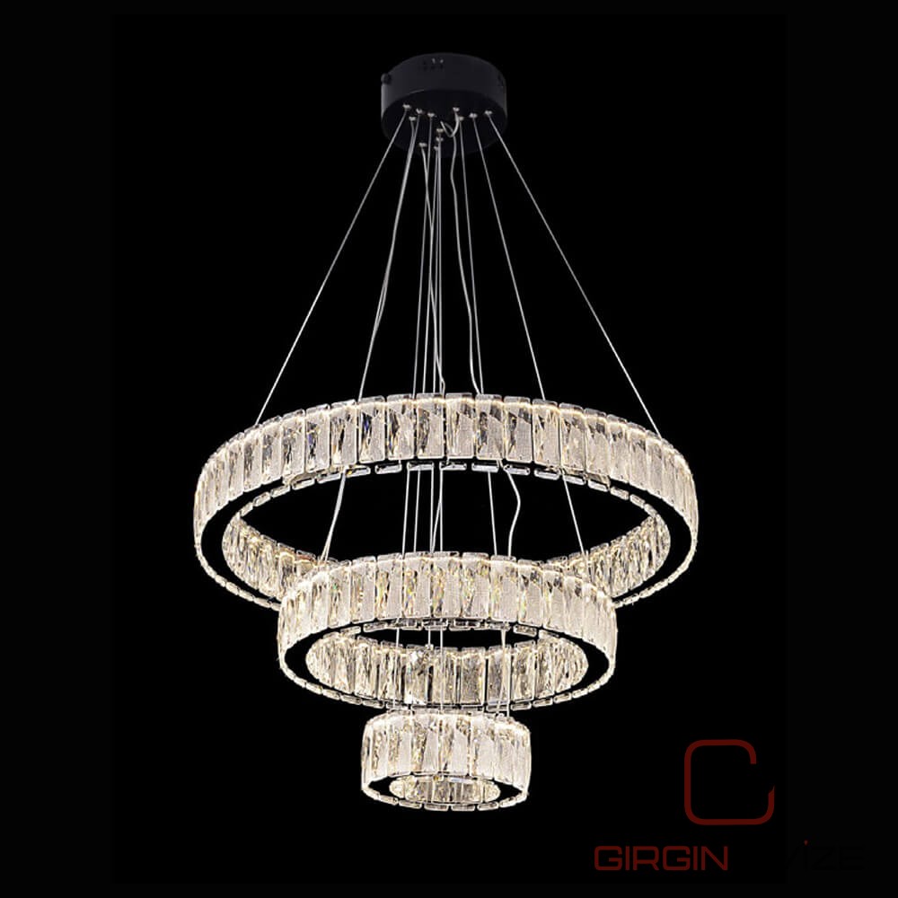 Luminus Sarkıt Üçlü Kristal Taşlı Led Avize - Görsel 2