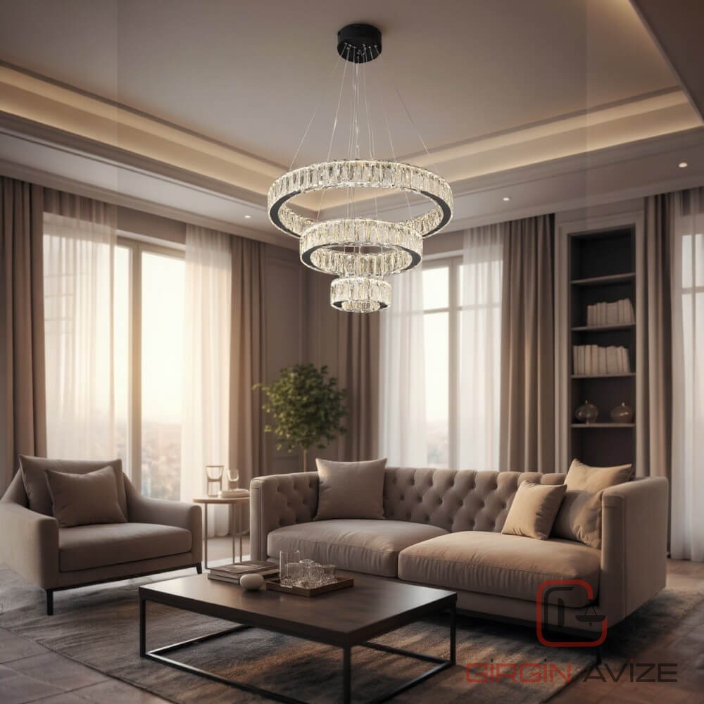 Luminus Sarkıt Üçlü Kristal Taşlı Led Avize - Görsel 3