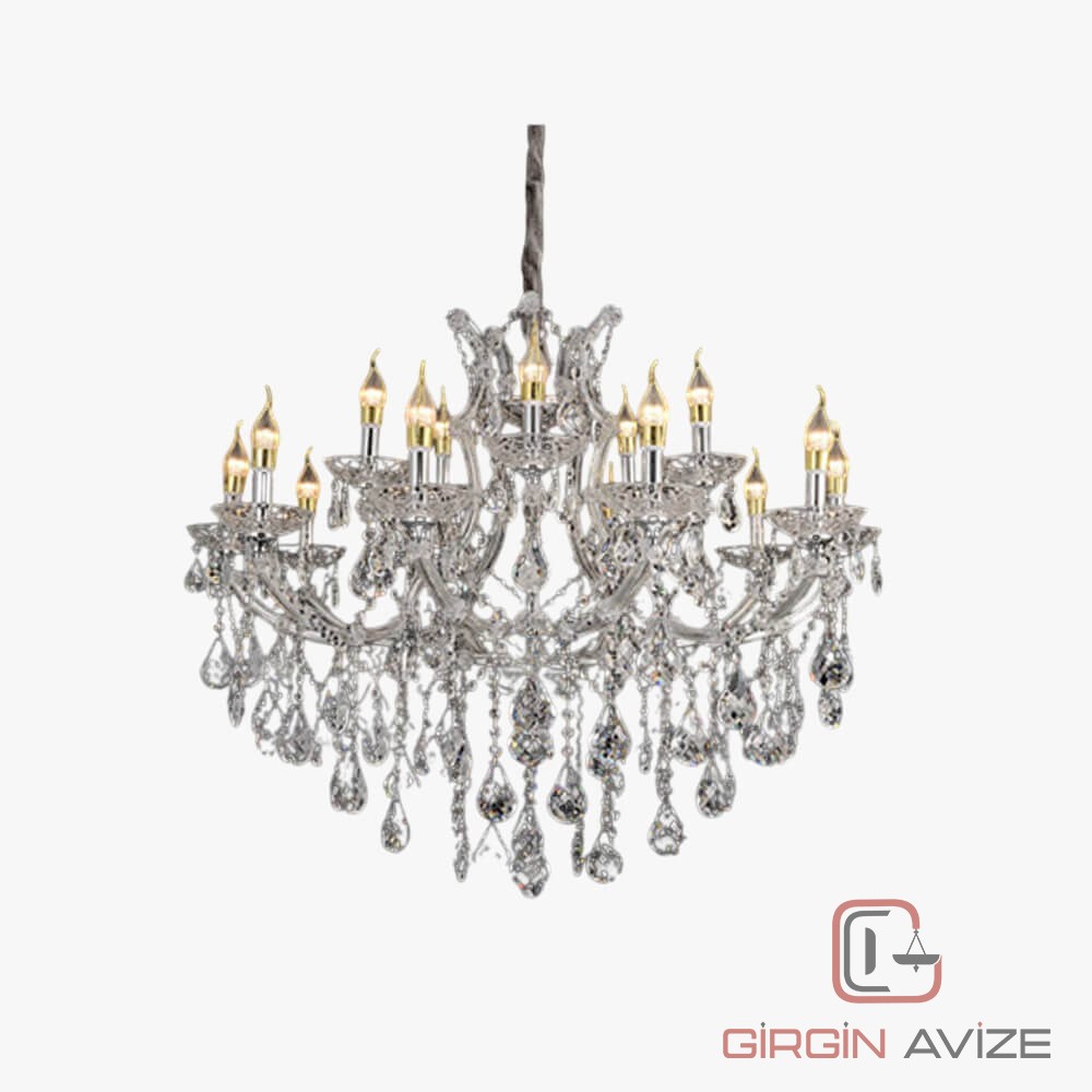 MT-Maria Theresa Kollu Kristal Avize (Şeffaf Gold)