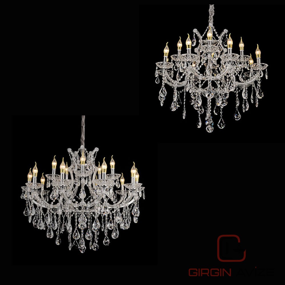 MT-Maria Theresa Kollu Kristal Avize (Şeffaf Gold) - Görsel 3