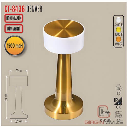 CATA CT 8436 Denver Şarjlı Masa Lambası 3 Renk - Görsel 2