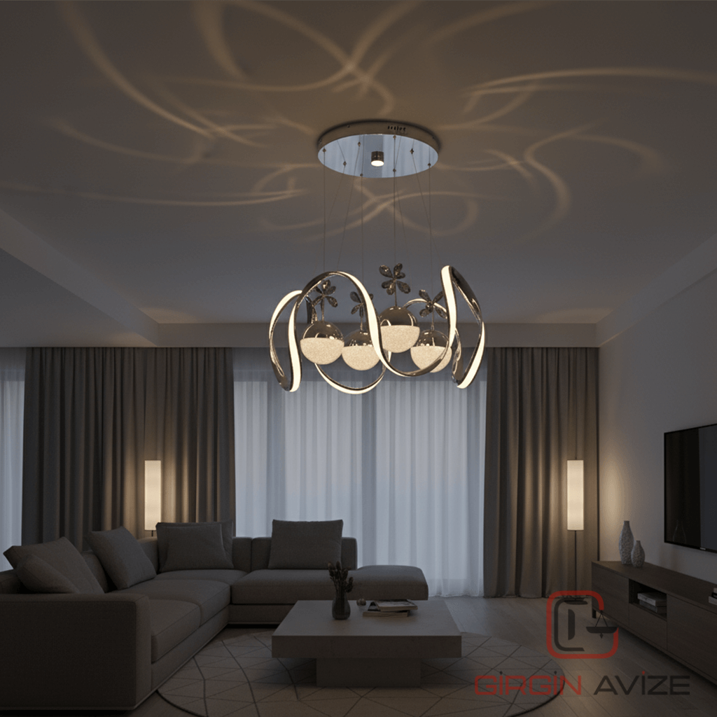 "Kristal Çiçek" Dört Renk LED Sarkıt Avize - Görsel 3