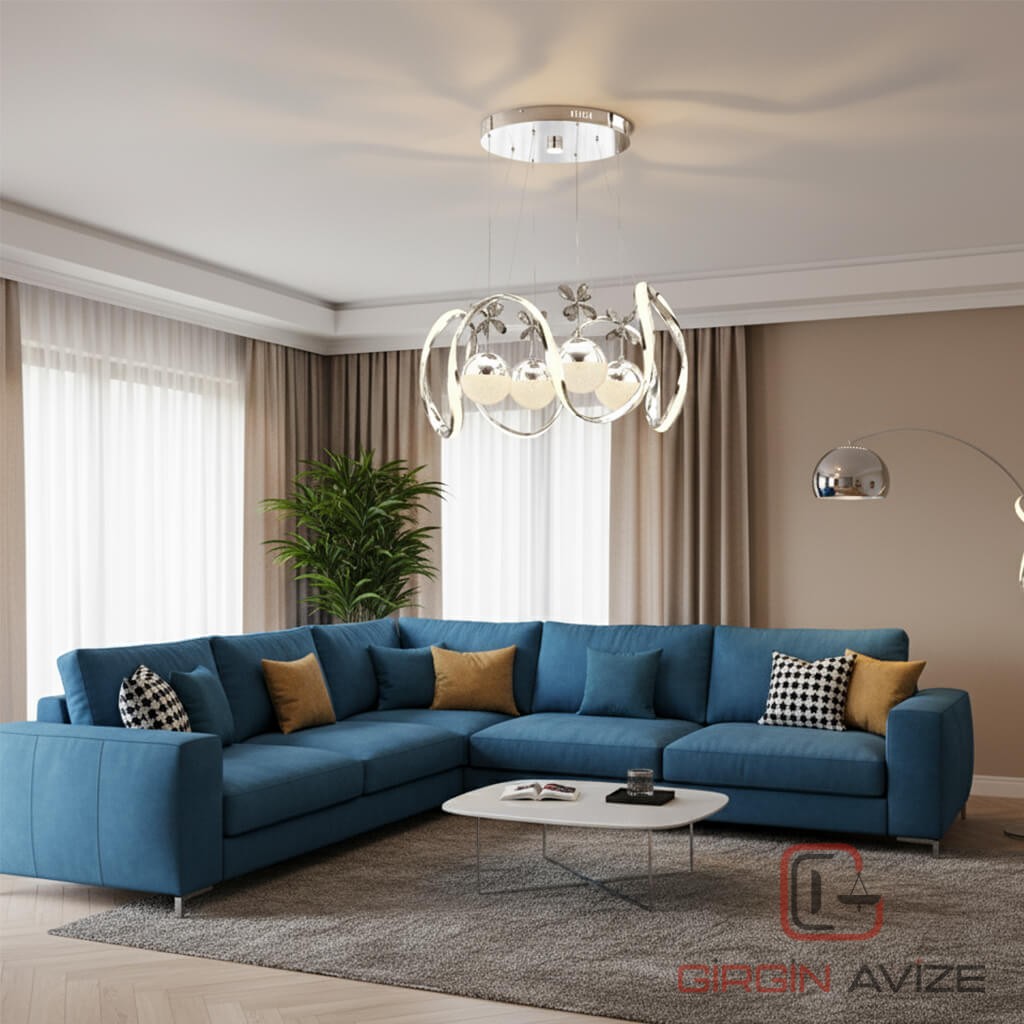 "Kristal Çiçek" Dört Renk LED Sarkıt Avize - Görsel 4